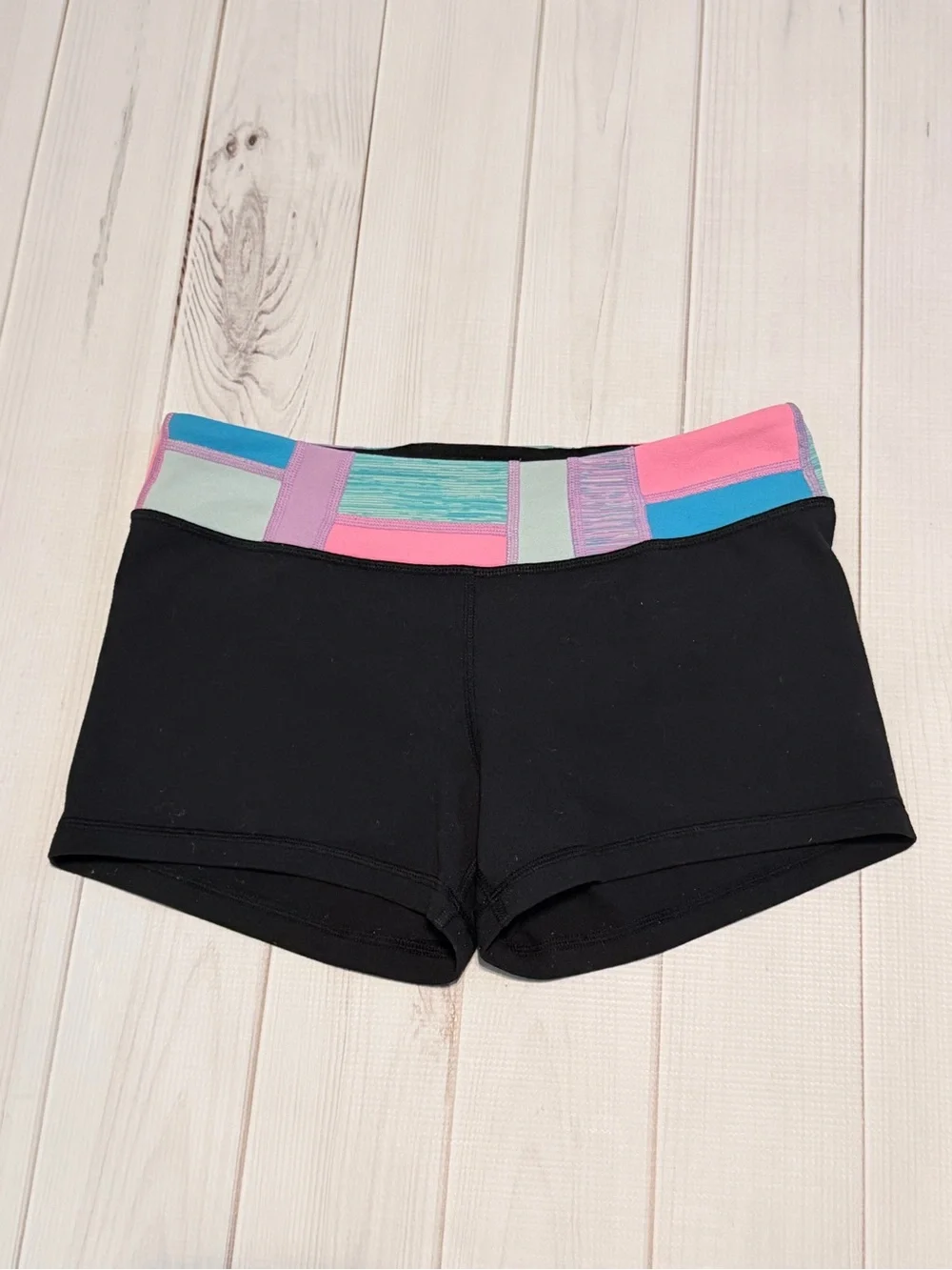 Ivivva Black Shorts with Pink, Purple, Blue & Mint Waistband